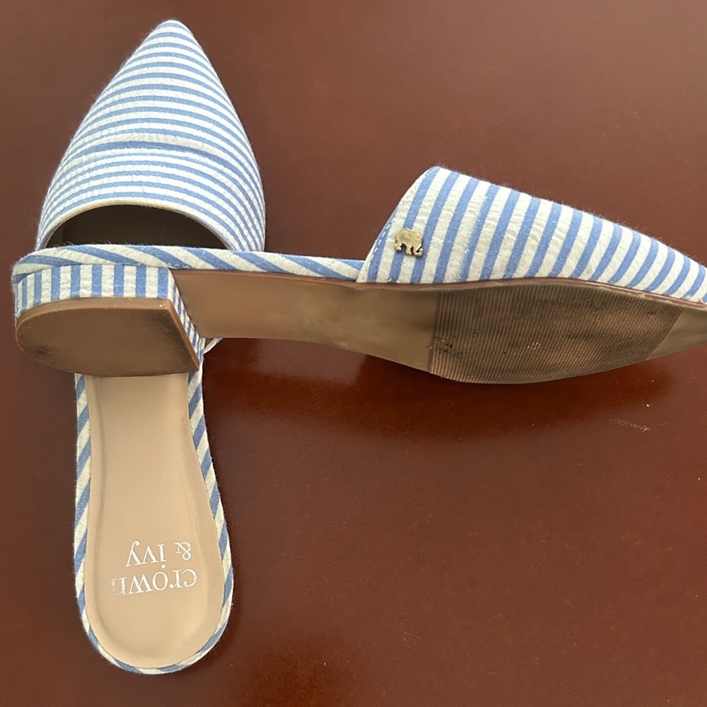 crown & ivy Blue and White Striped D'Orsay Mules - Picture 2 of 4